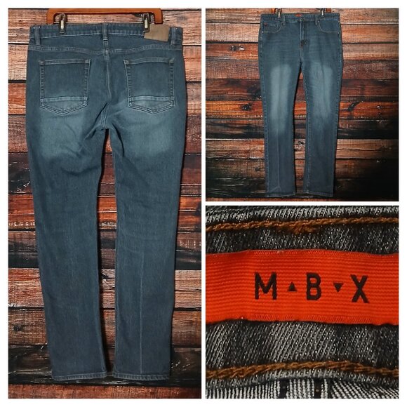 MBX Jeans Mens 38X32 Slim Straight Dark Wash Denim Stretch Mid Rise Blue Gray - Picture 1 of 11